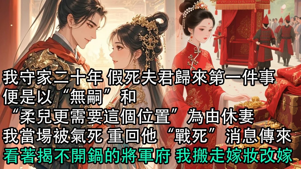 【一口氣看完】我守家二十年 假死夫君歸來第一件事，便是以“無嗣”和“柔兒更需要這個位置”為由休妻，我當場被氣死 重回他“戰死”消息傳來，看著揭不開鍋的將軍府 我搬走嫁妝改嫁