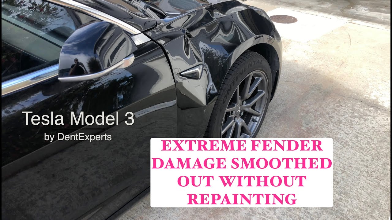 Tesla Model 3 Front Fender Dent Damage Repair using Paintless Dent Removal method WDP. #dentexperts