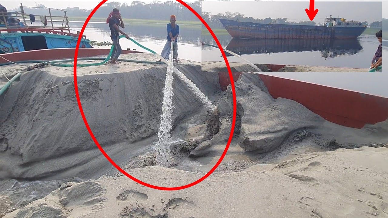 Unloading sand form ship barge unloading video unload sand from big barge ship 407 (03 Feb 2026)