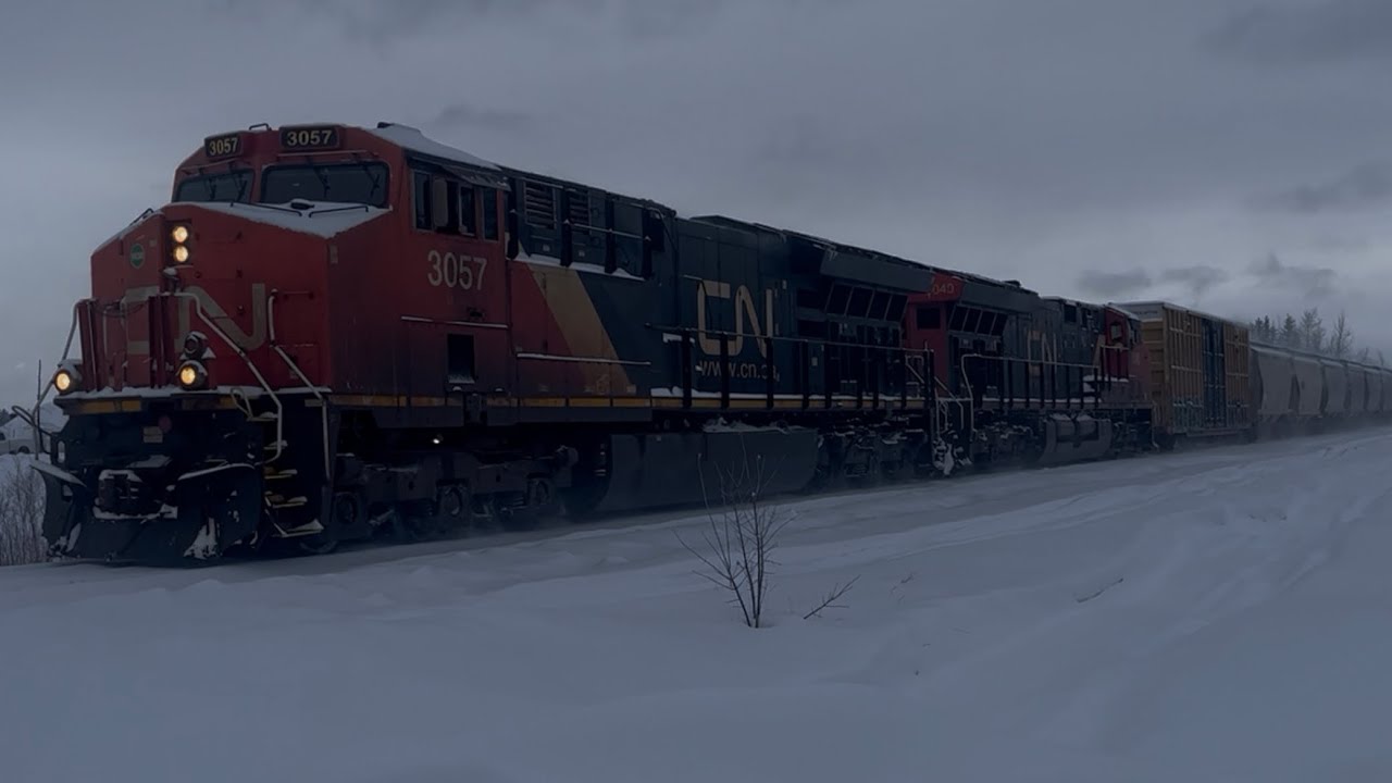 CN 3057 leads a southbound A459 w/ another railfan and lots of old American hoppers
