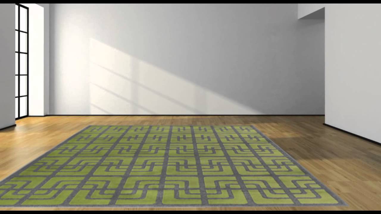 Contemporary Green Grey Polypropylene Geometric Machine Woven  Area Rug - POSH RUG