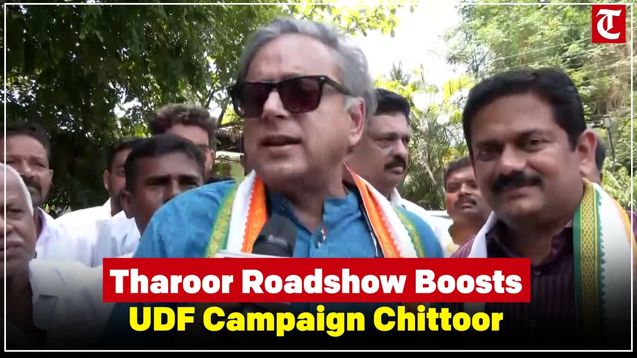 Shashi Tharoor Leads Roadshow for UDF Candidate Sumesh Achuthan in Chittoor, Draws Huge Crowd