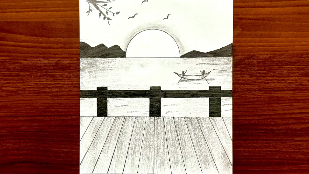 Easy Sunset Landscape Drawing with pencil | Pencil Drawing for Beginners step by step