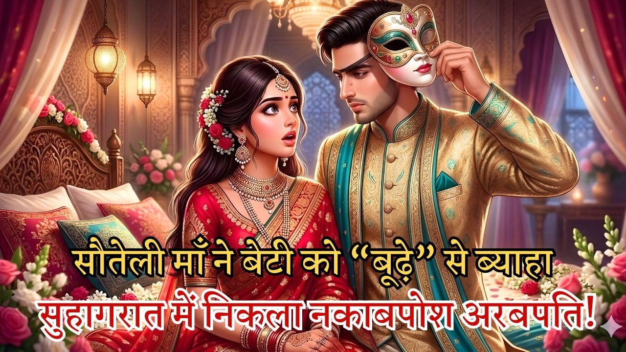 सौतेली माँ ने कर्ज चुकाने को बेटी को “बूढ़े” से ब्याहा—सुहागरात में निकला नकाबपोश अरबपति!