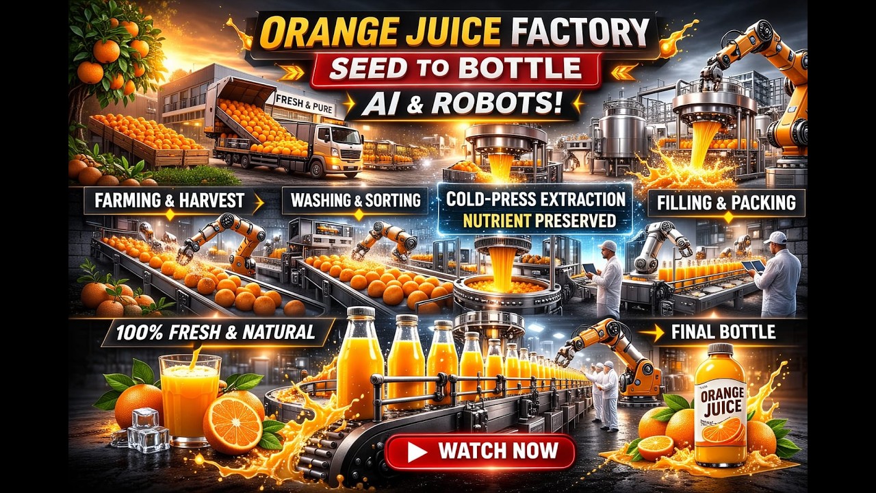 Cinematic Factory Tour: The Art of Cold-Pressed Tangerine Juice  #foodtechnology  #orangejuice
