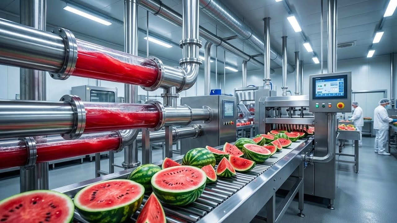 Inside a Modern Watermelon Juice Factory | How Watermelon Juice Is Made