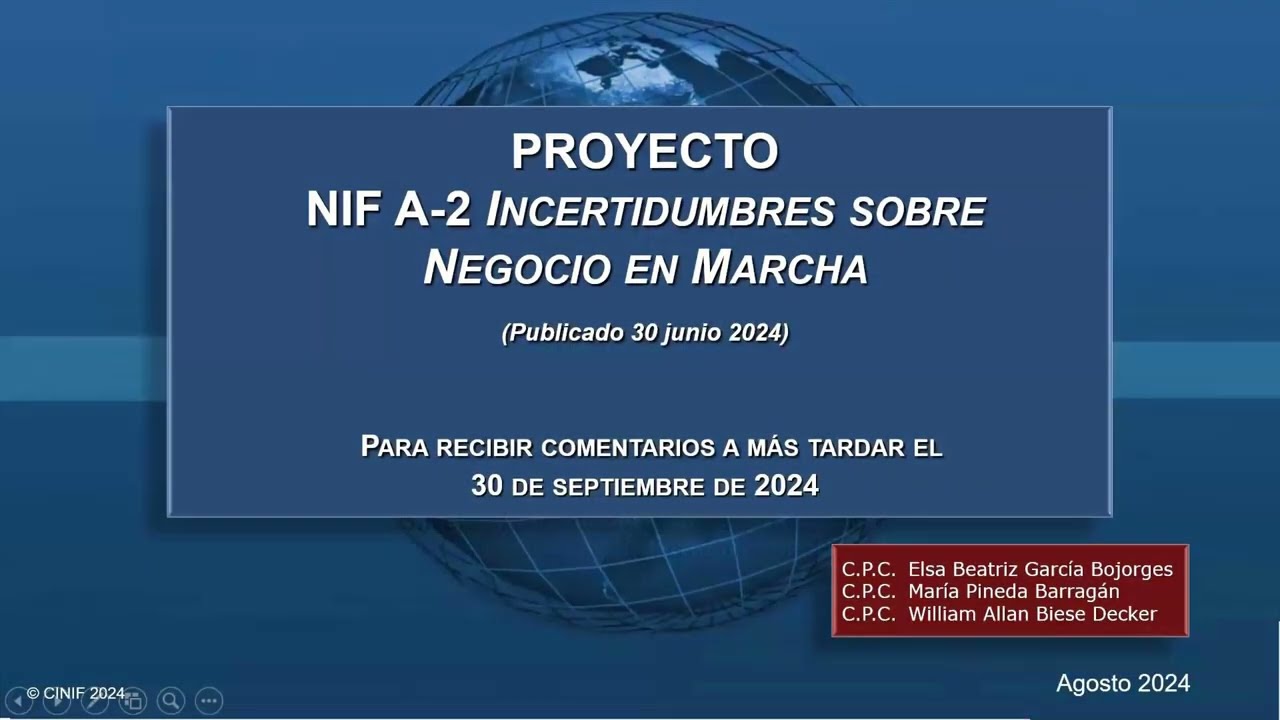 Presentación Proyecto en Auscultación: NIF A-2, Incertidumbres sobre negocio en marcha