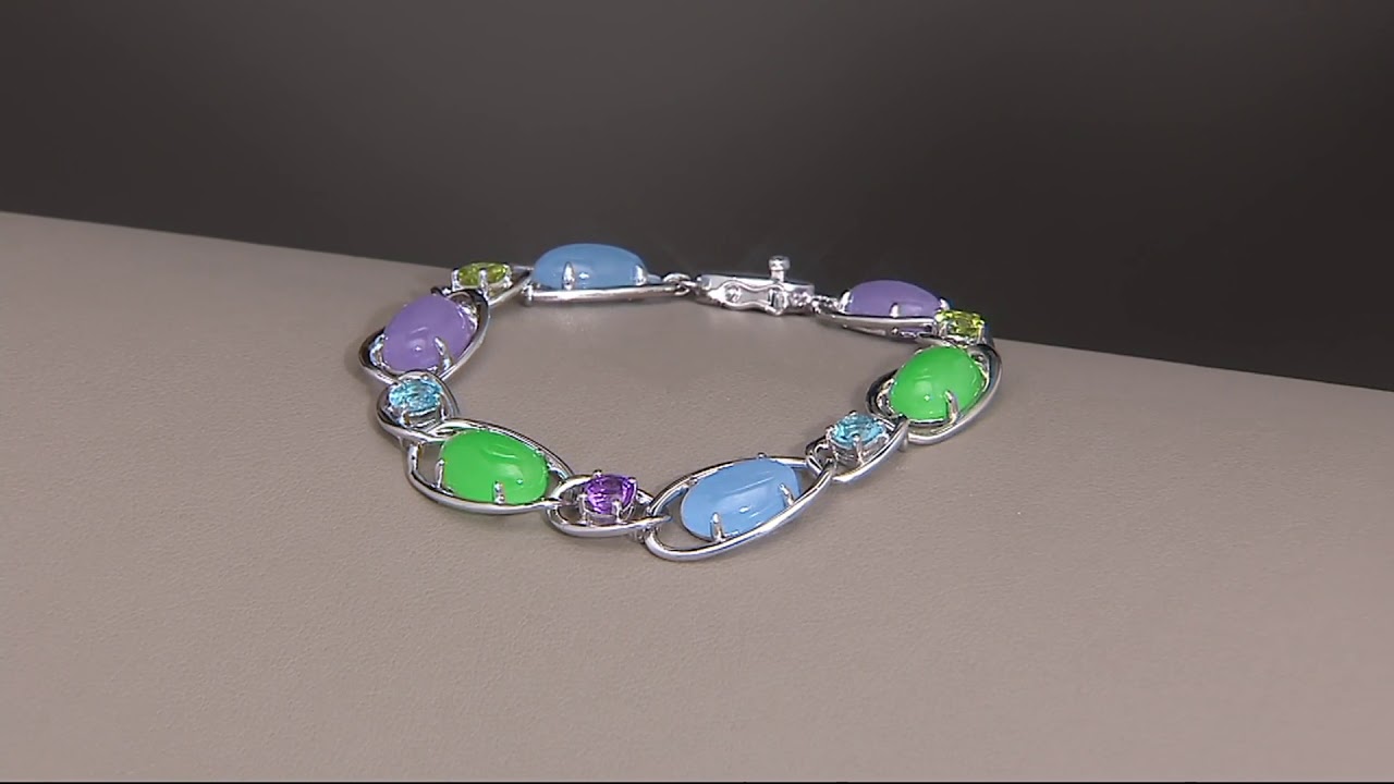 Oval Jade and Multi-Gemstone Sterling Silver Tennis Bracelet on QVC