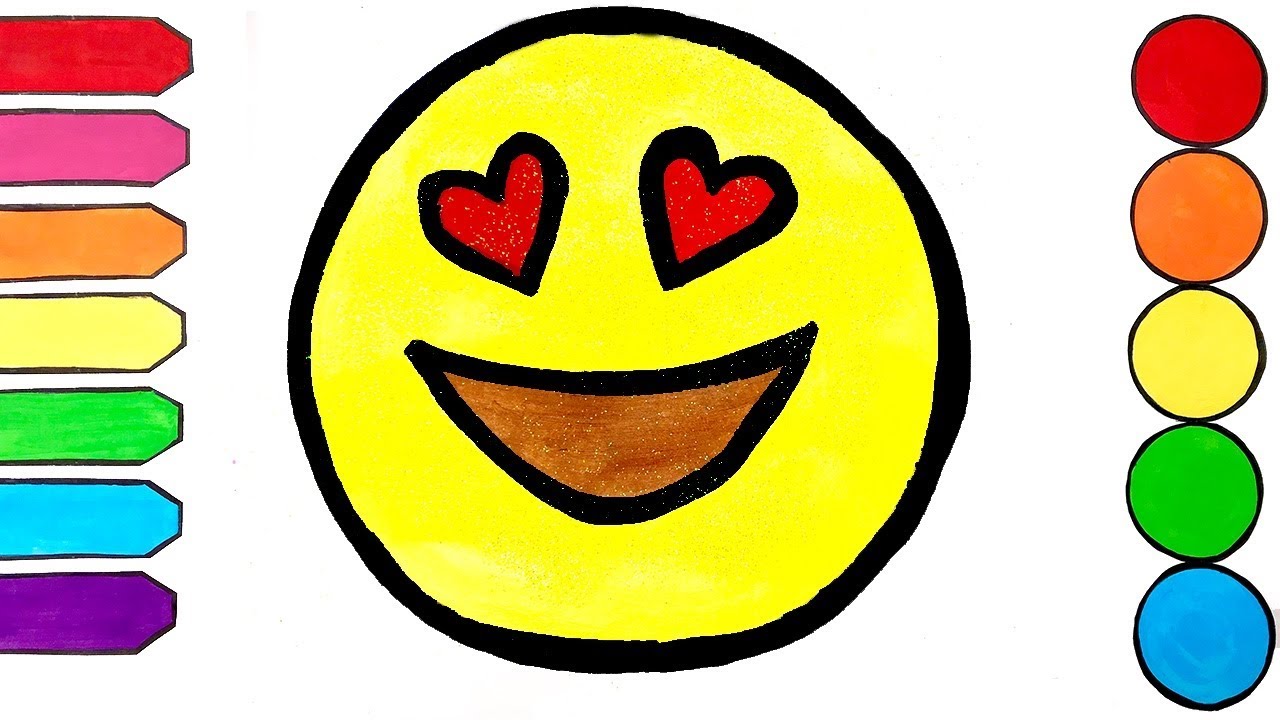 Desenhando Emoji Rosto Sorridente Olhos de Coração Vẽ trái tim Emoji Рисование эмодзи