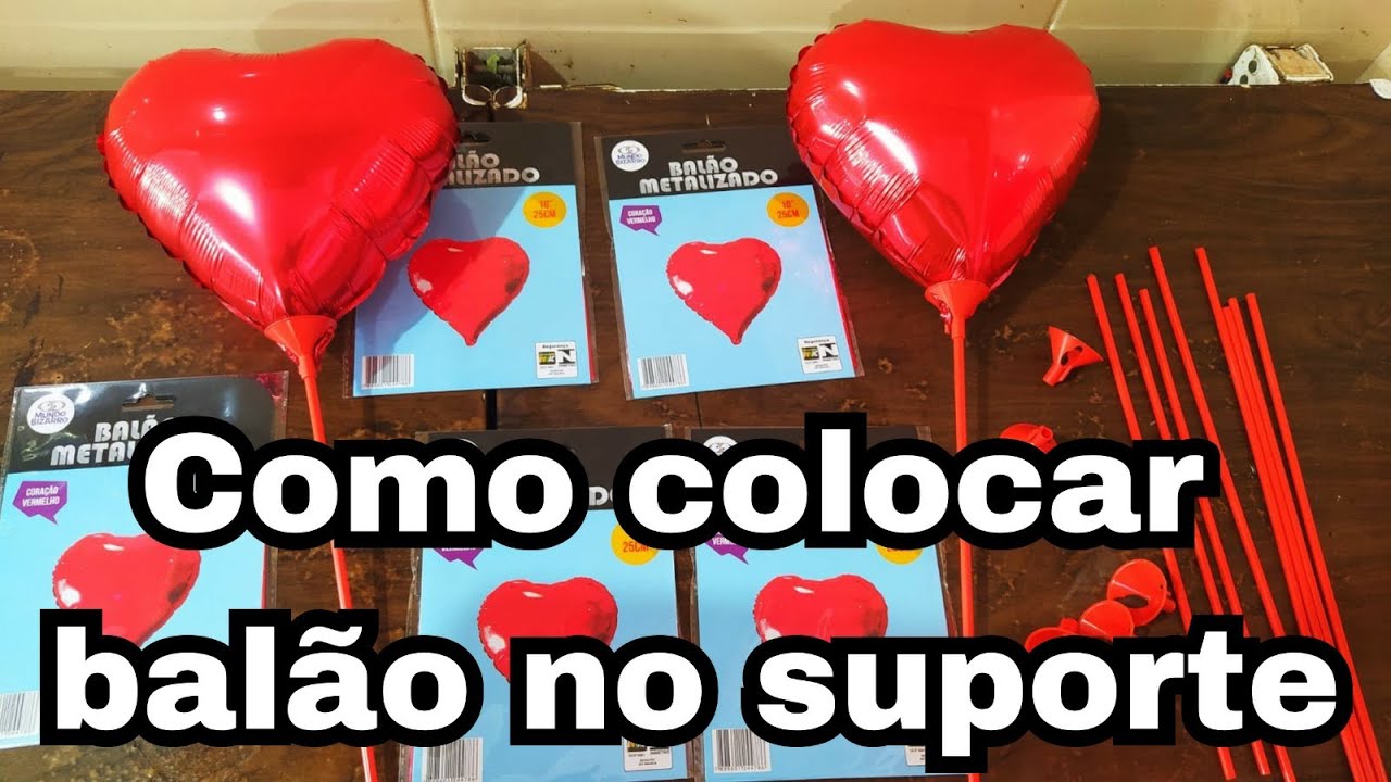 Como colocar balão no suporte - passo a passo - balão de coração no suporte - Balloon