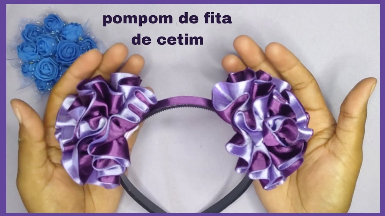 pompom de fita de cetim fácil para iniciantes olha esse resultado!! 😍😍😍 #pompom #fitadecetim #tiara