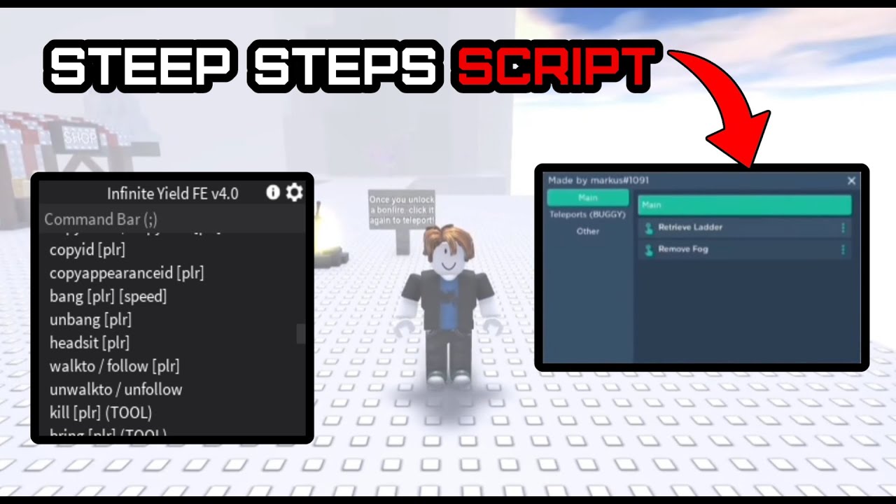 🍄STEEP STEPS SCRIPT (TELEPORTS, FE ADMIN, RETRIEVE LADDER, REMOVE FOG)