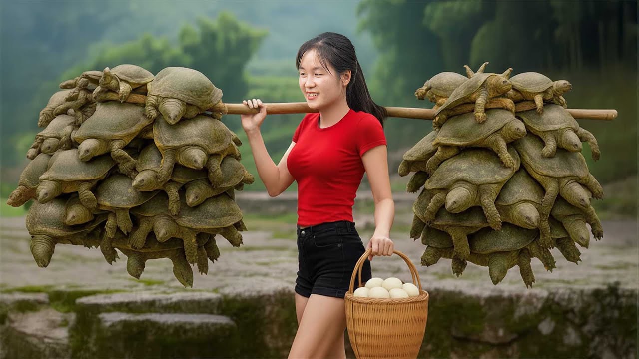 Harvesting 999+ Big Turtles The Stream - Go To Country Market To Sell - Escape From The Giant Python