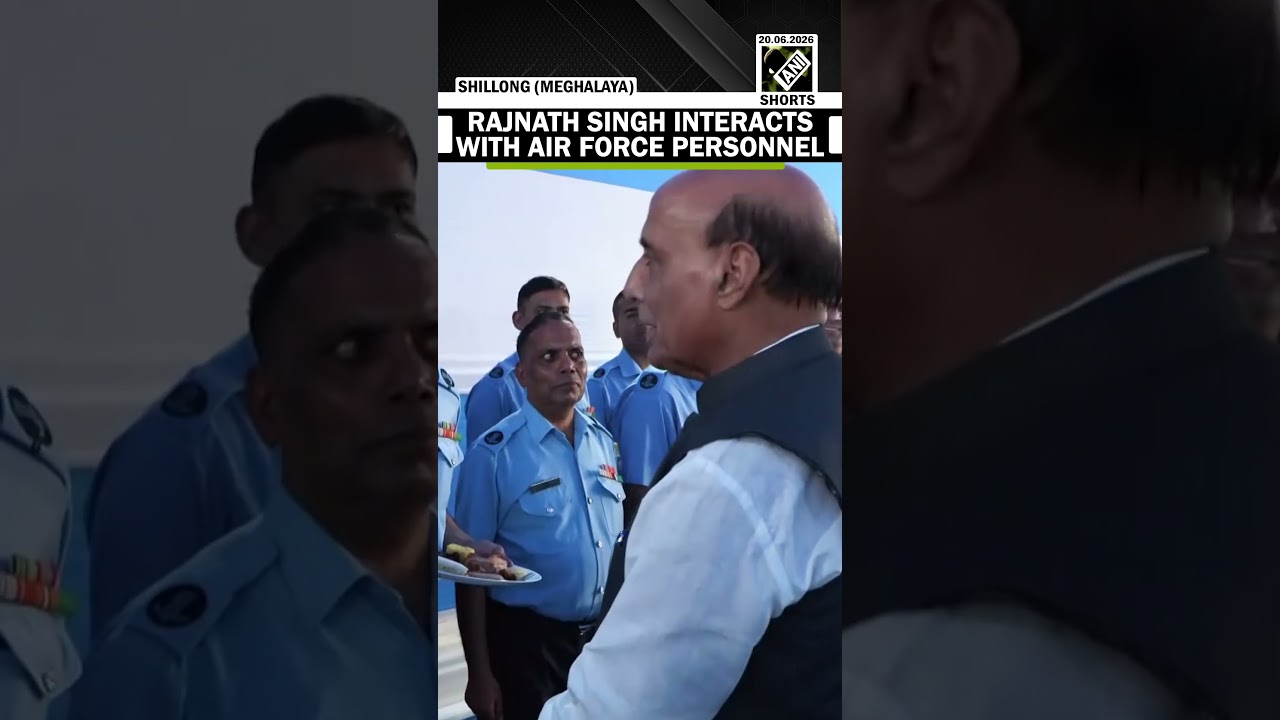 Defence Min Rajnath Singh interacts with Air Force personnel at 509 Signal Unit (SU) in Laitkor Peak