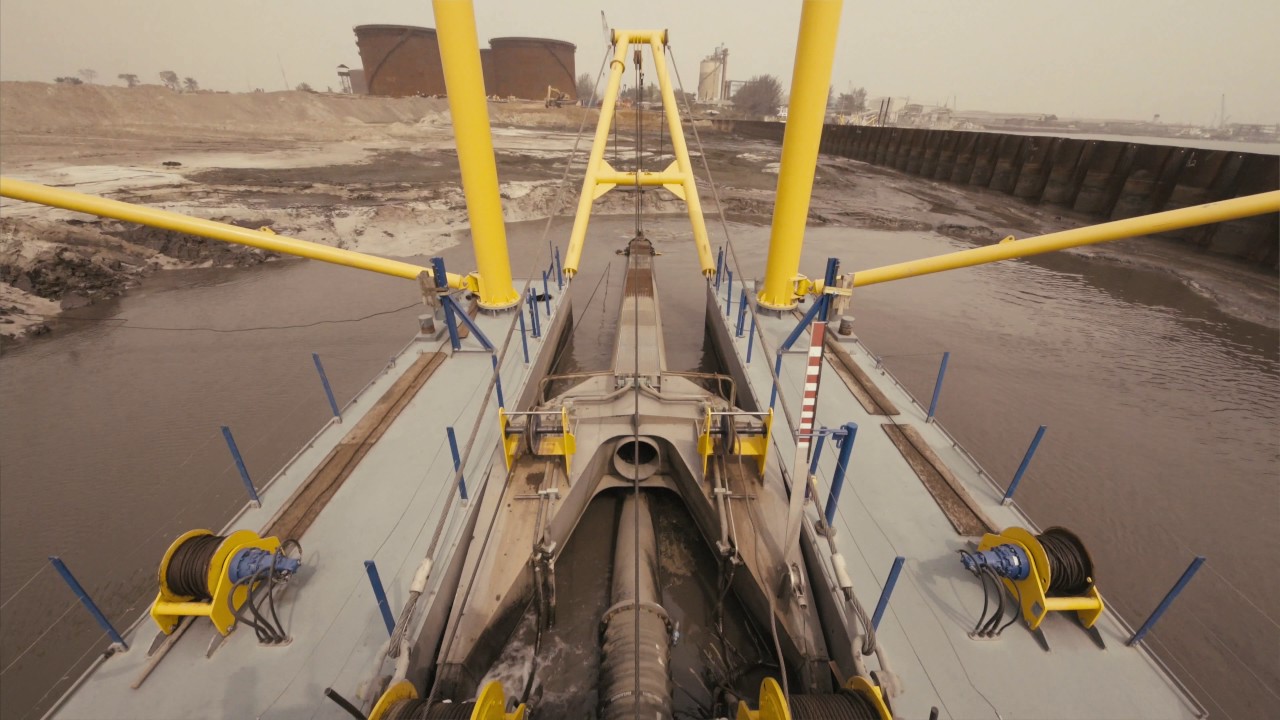 Cutter suction dredger on harbour extension and river maintenance job