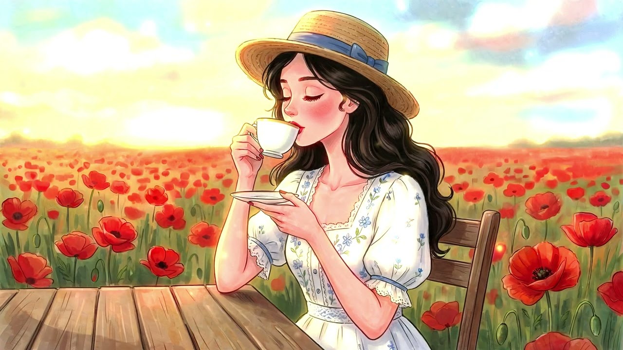 Morning Coffee in a Blooming Flower Field | Relaxing Vintage Jazz