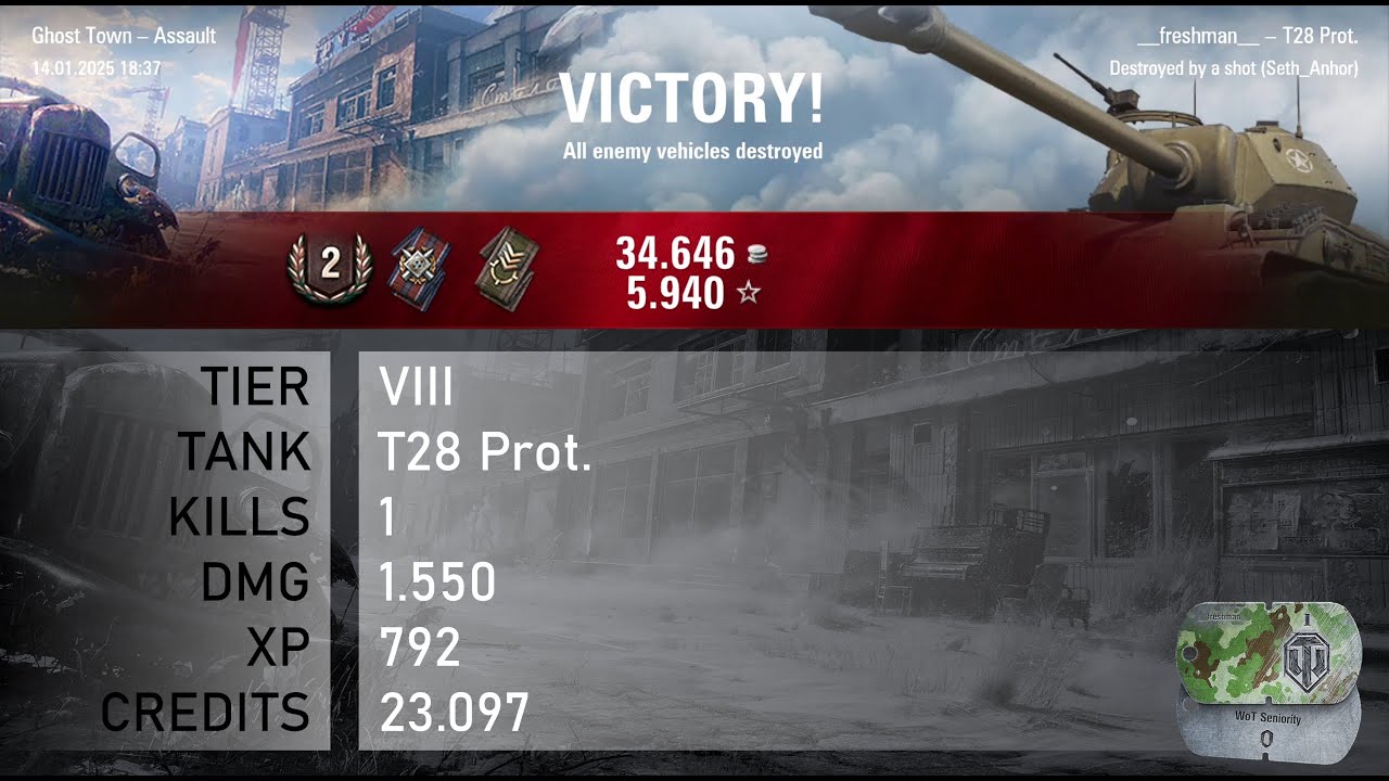 [1653] T28 Prot. / 1 kill / 1.550 dmg / 792 xp / 23.097 credits || World of Tanks