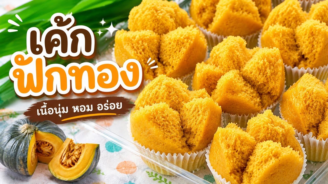 เค้กฟักทองเนื้อนุ่มไม่ใช้เตาอบไม่ใช้เครื่องตี สูตรเป๊ะขึ้นฟูหน้าแตกทุกชิ้น หอมอร่อยทำกินทำขายได้เลย