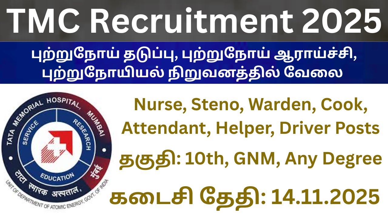 TMC Recruitment 2025 | 330 Vacancy | Nurse, Steno, Warden, Cook, Attendant, Helper, Driver Posts