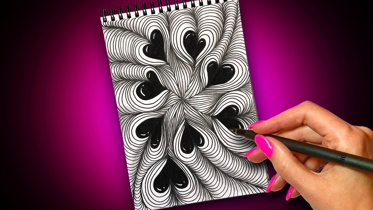 Mesmerizing Heart Zentangle Pattern ❤️ Relaxing Doodle Drawing For Beginners