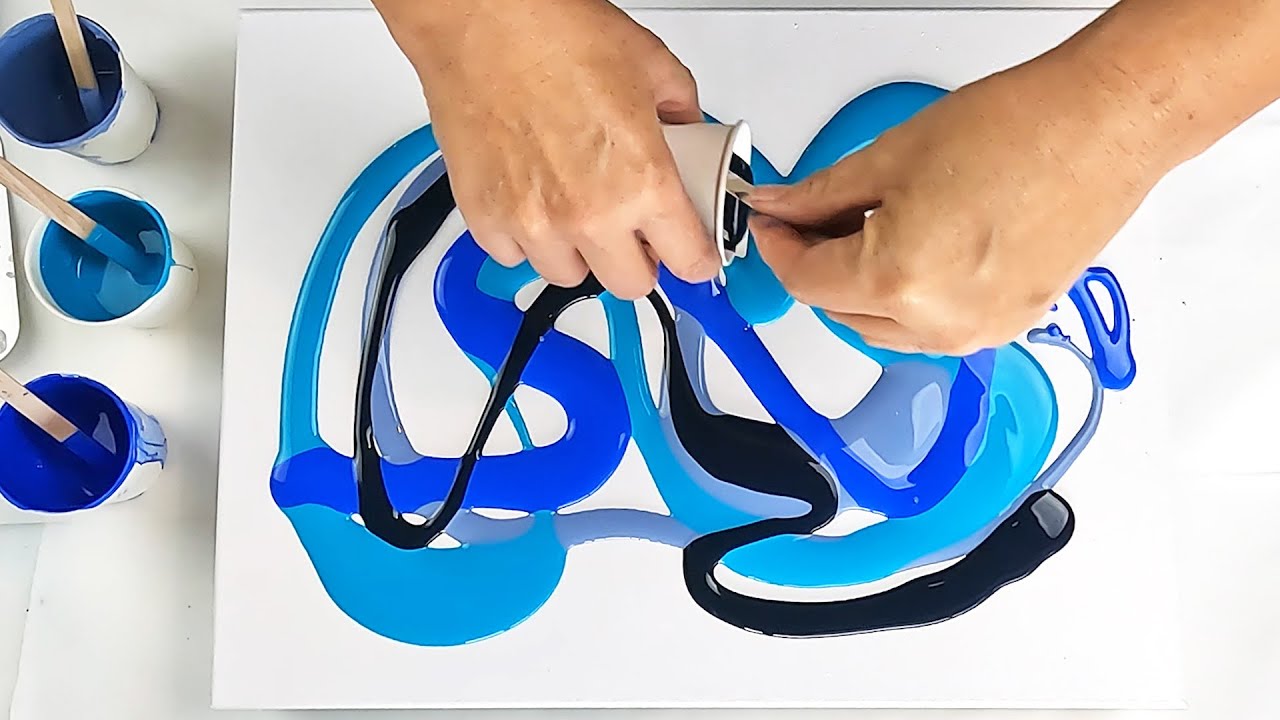 Painting with BLUES - 3D LACING - Acrylic  Pouring Swipe Technique