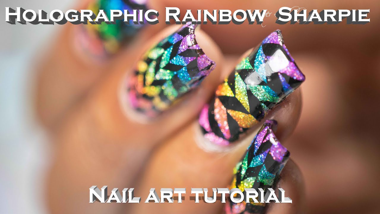 Holographic Rainbow Sharpie Geometric Nail Art Tutorial (UberChic Beauty)