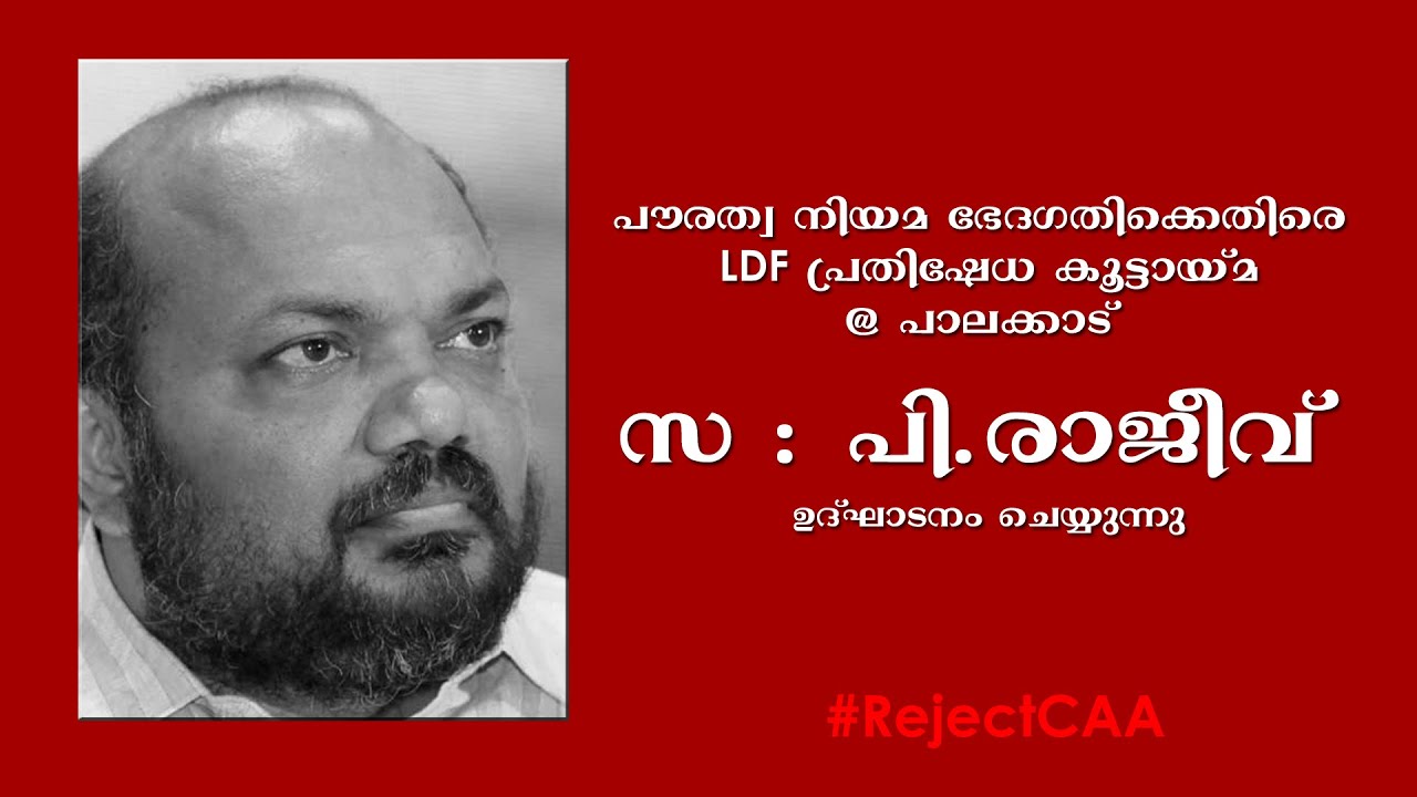 പി രാജീവ് പ്രസംഗിക്കുന്നു  : പൗരത്വ നിയമ ഭേദഗതിക്കെതിരെ LDF പ്രതിഷേധ കൂട്ടായ്‌മ @ പാലക്കാട്‌