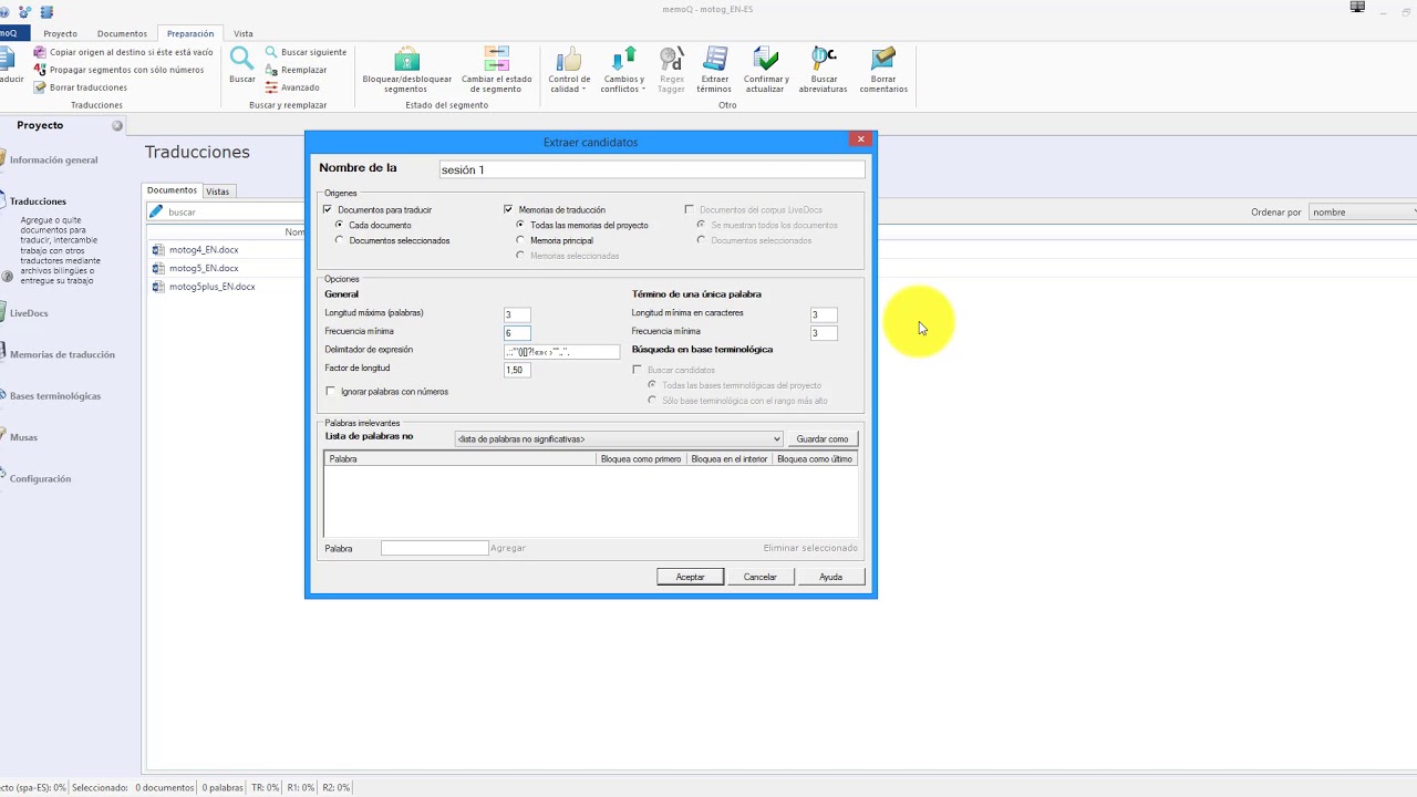 Extracción de terminología con memoQ: primera parte