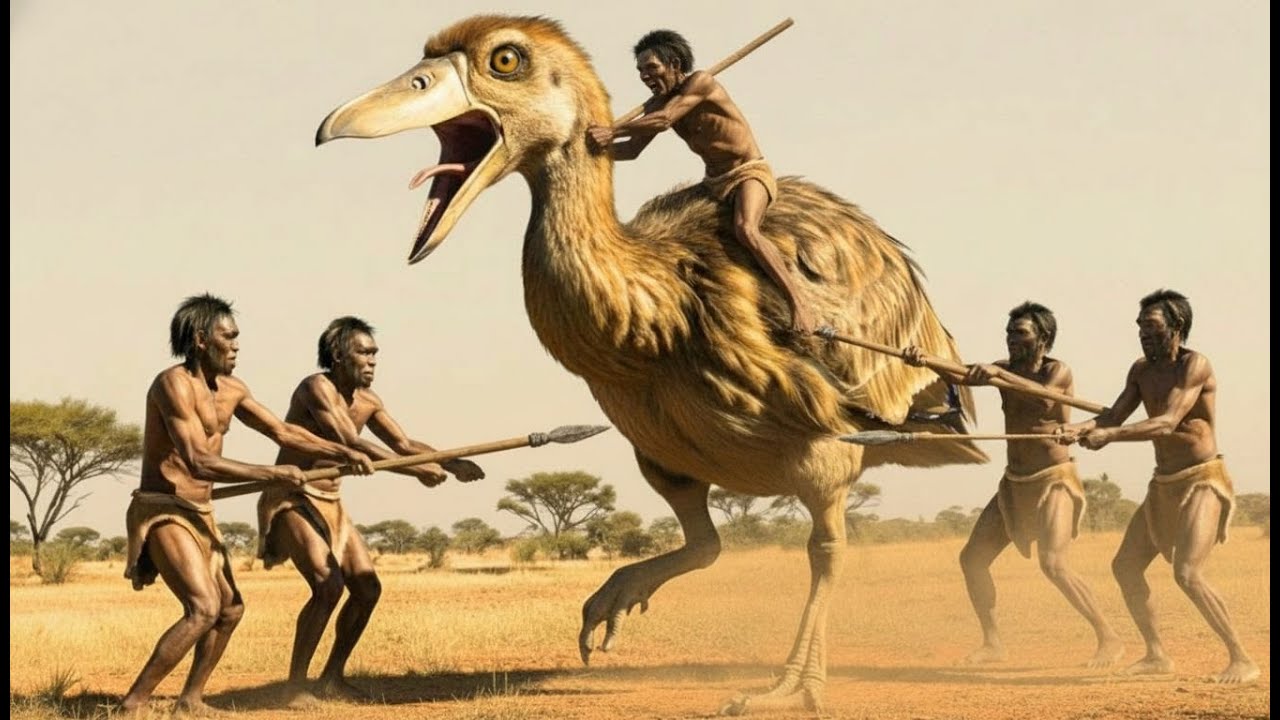 3.6 Million Years Ago: Homo habilis vs Giant Ostrich and Lion Ancestors