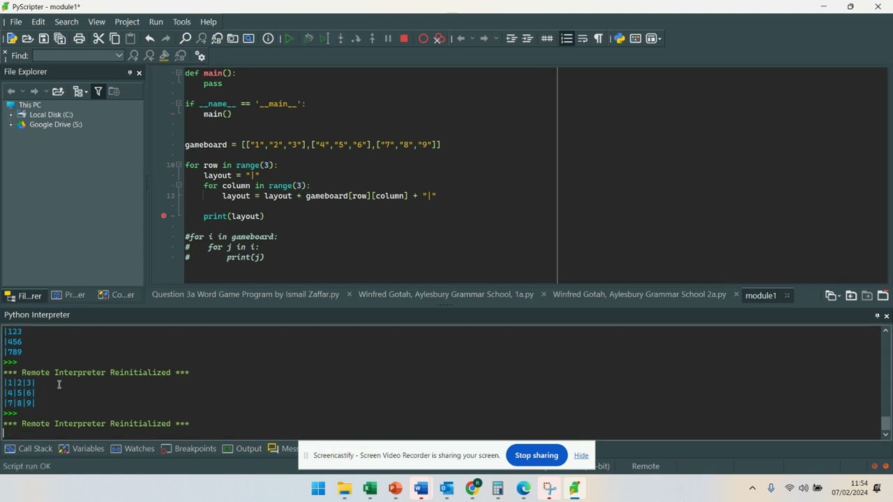 Lesson 2 - TiCTacToe / Python 2D Lists - Part 1
