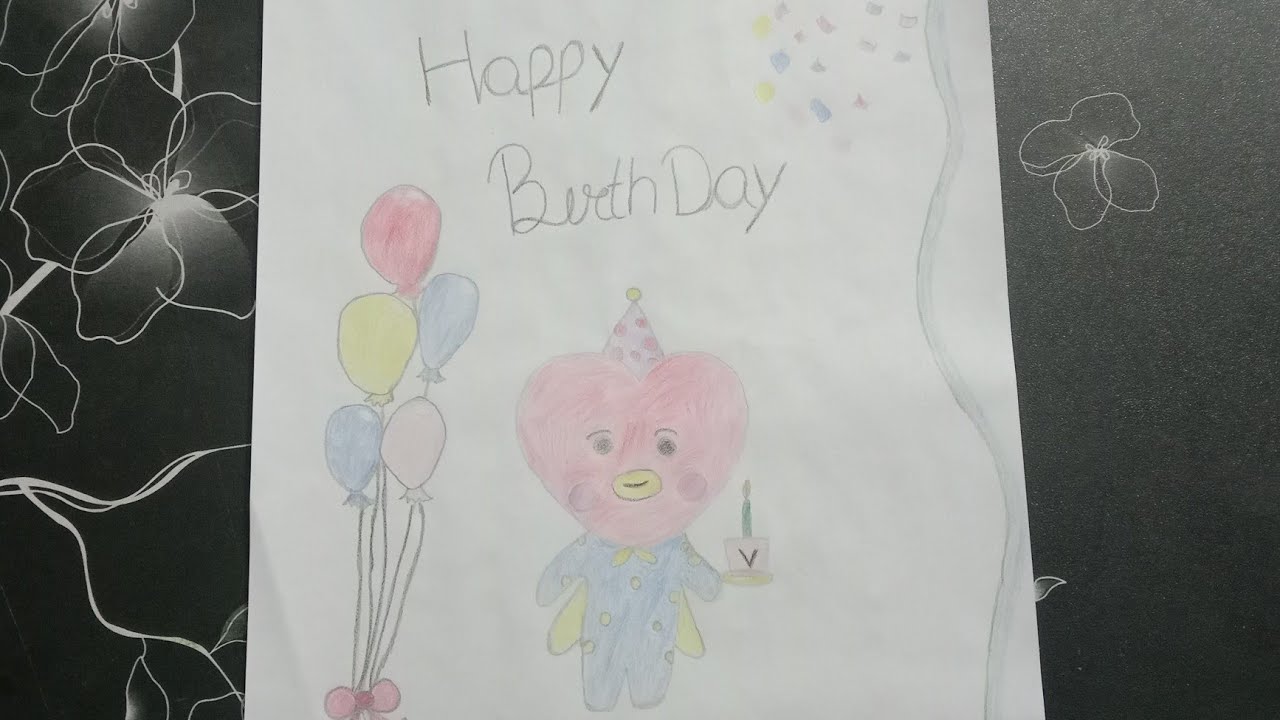 BTS V Special Birthday Card 💜 | Happy Birthday Kim Taehyung 🎉 | BTS Drawing💜 |#bts #kimtaehyung #art