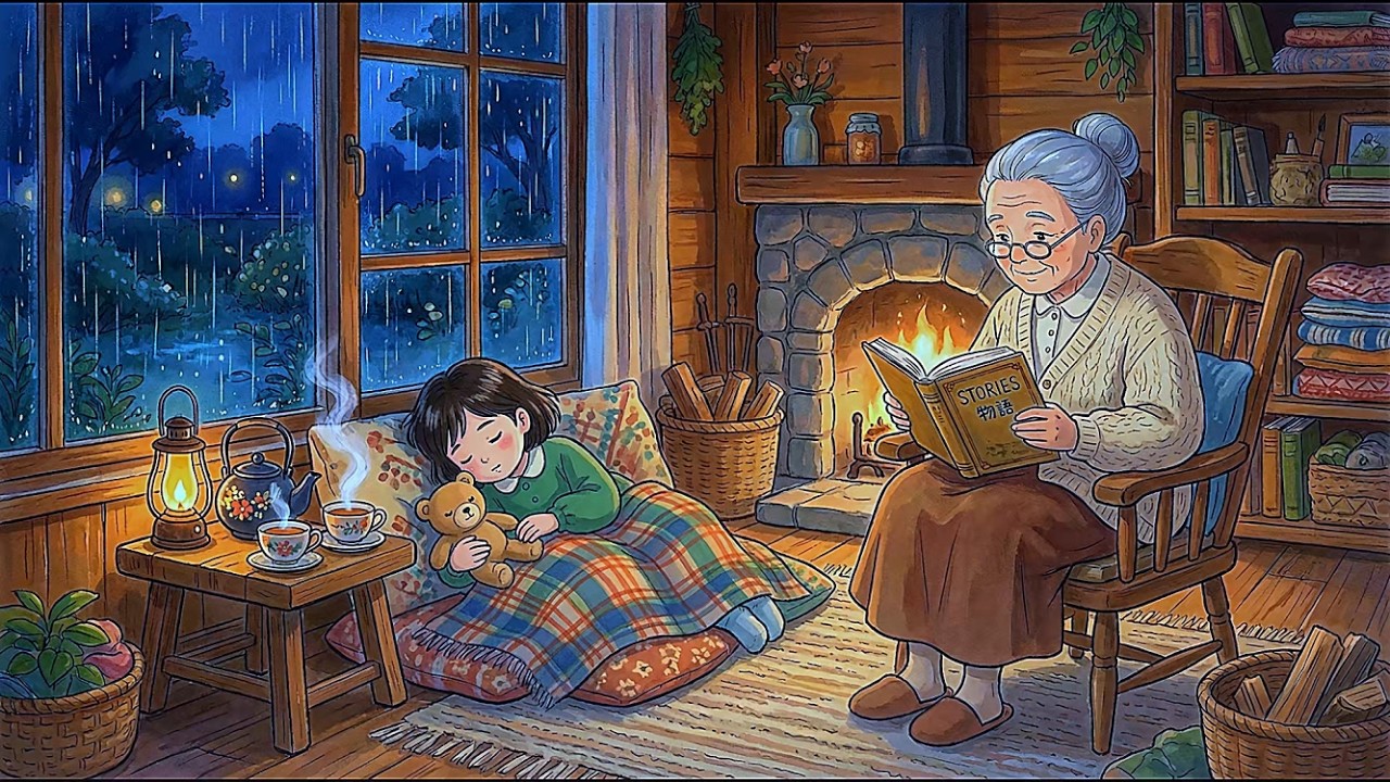 Cozy Rain at Grandma’s Village House (Warm Tea, Tatami Room, Futon Sleep) | Ghibli-Style ASMR