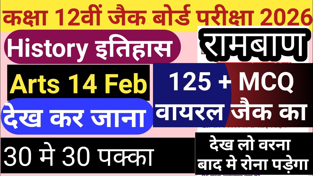 JAC Board Class 12 History Objective प्रश्न  2026 Exam 14 Feb || Class 12 MCQ HitVVI इतिहास 14 Feb