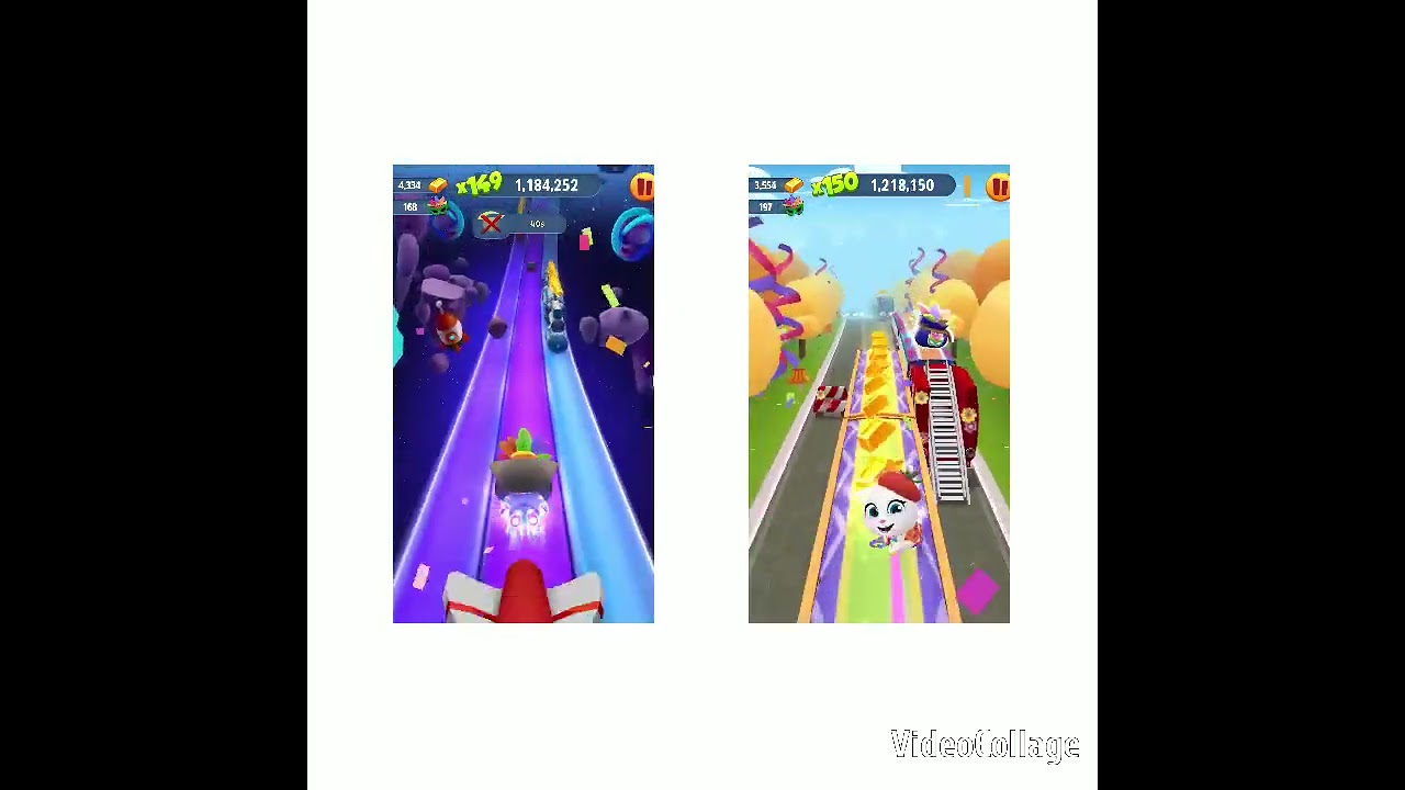 Talking Tom Gold Run 1 FIESTA Tom Vs PERSIMMON Angela Skateboard Bike Party Pinata Tablet Gameplay