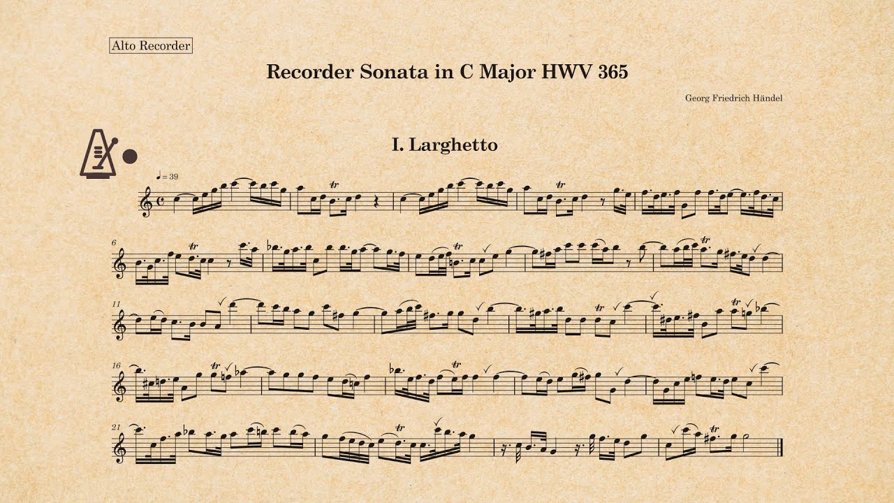 Handel - Sonata for Recorder in C major, HWV 365 Op.1 No. 7 (Harpsichord Accompaniment for Practice)