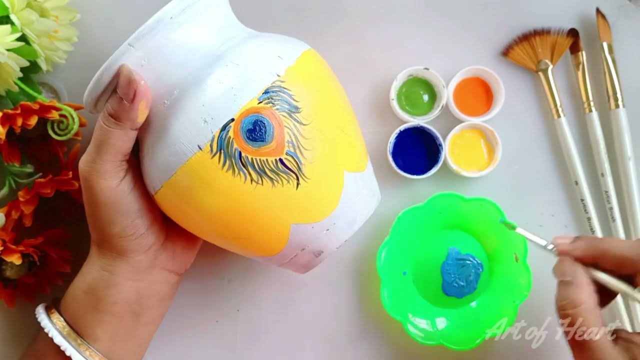 Painting on Pot - Easy matka painting Ideas - Acrylic Painting - Krishna Janmastami Kalash Painting