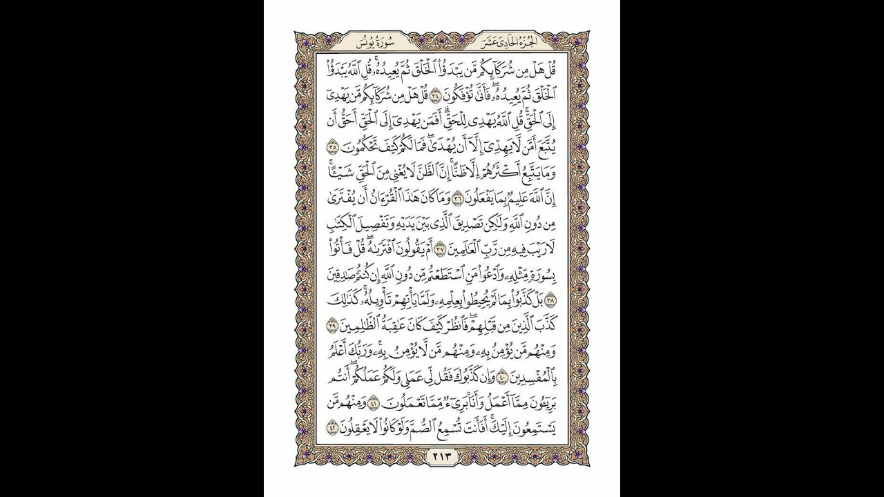 الوجه 213 من القرآن مكرر ١٠ مرات مع الآيات | سورة يونس | الشيخ خليفة الطنيجي
