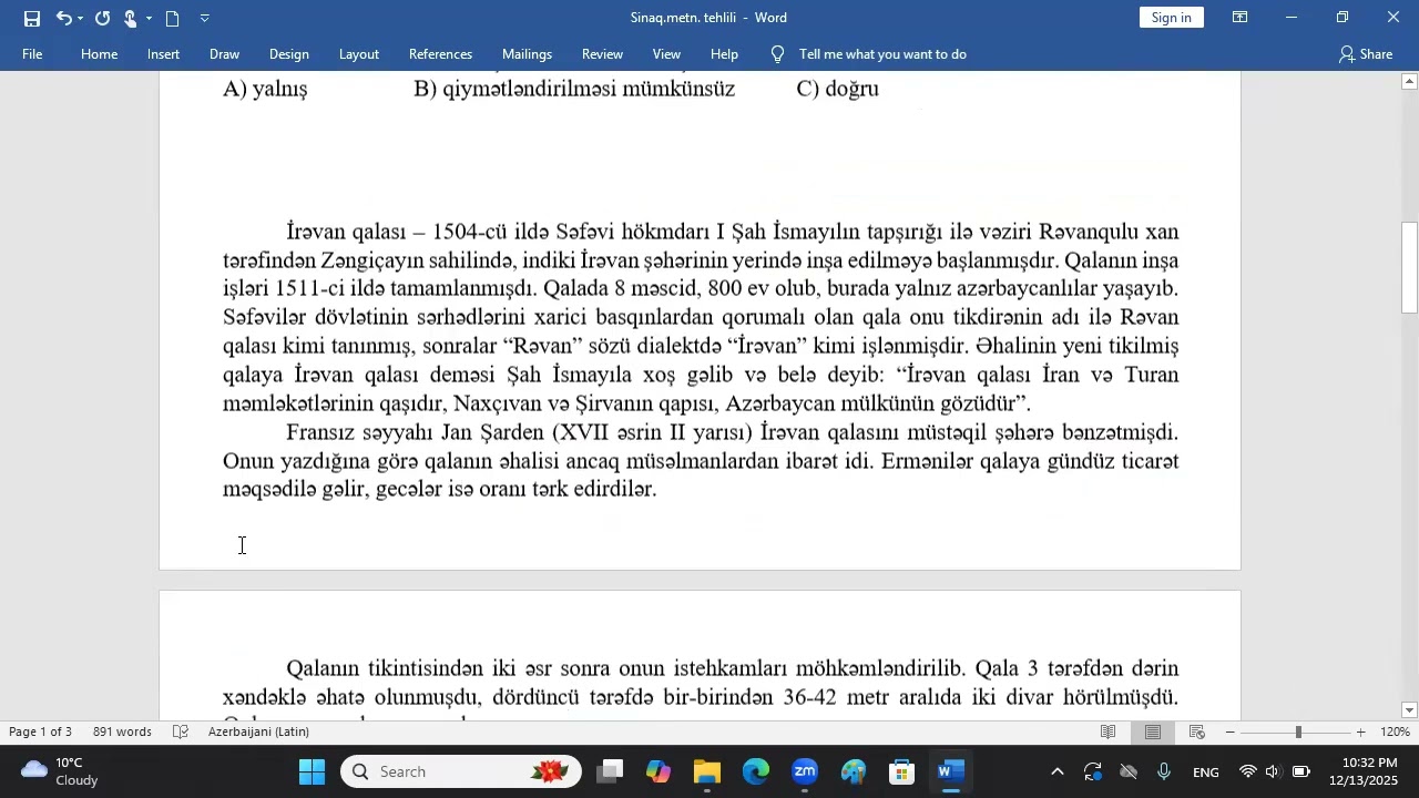 Vergi sınaq. Verbal mətnlərin təhlili