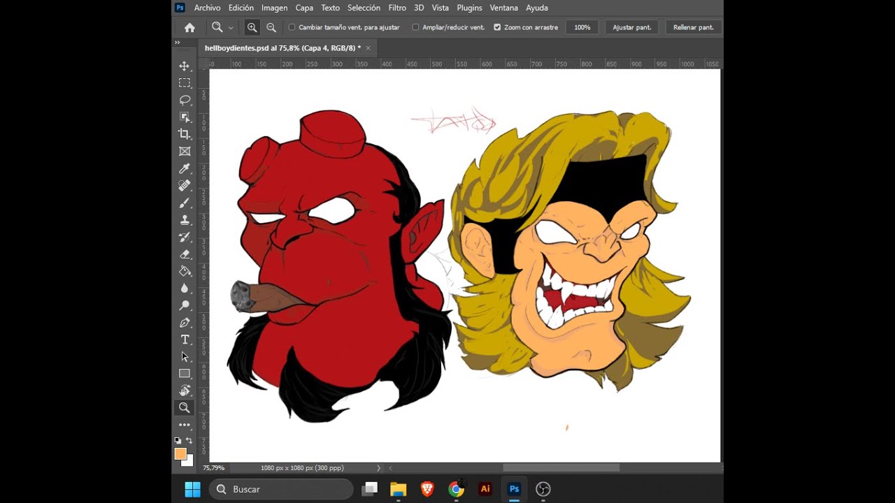 line work x-men y hellboy like a kevs in illustrator