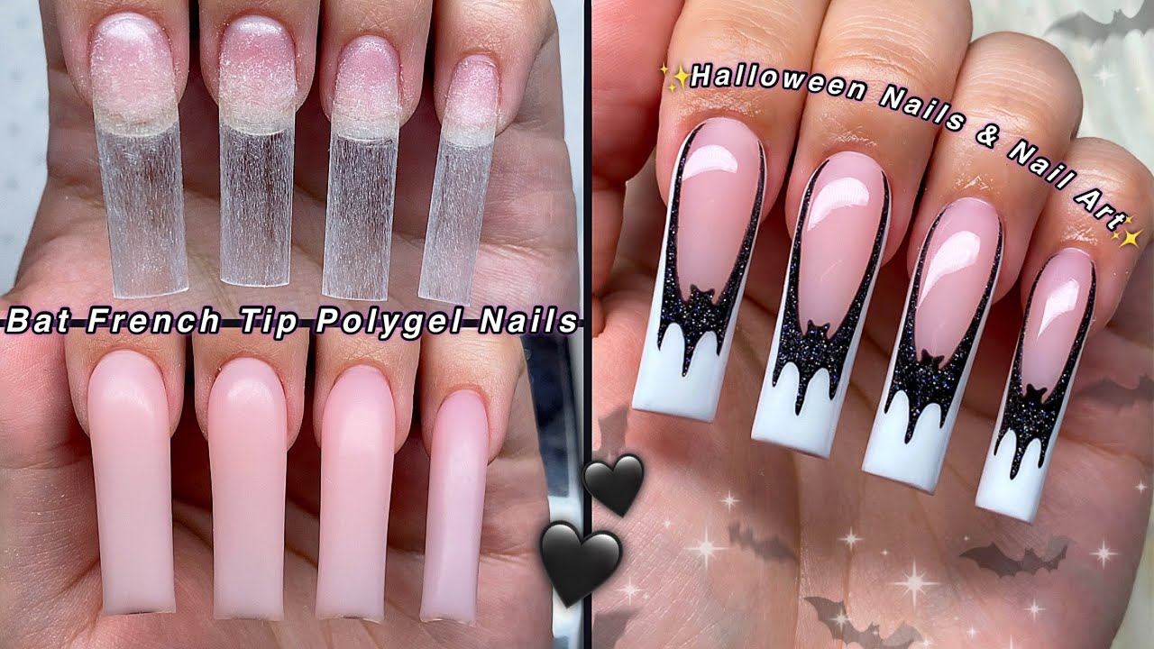 BAT FRENCH TIP POLYGEL NAILS🦇 HOW TO BAT NAIL ART & HALLOWEEN NAIL DESIGN | Nail Tutorial