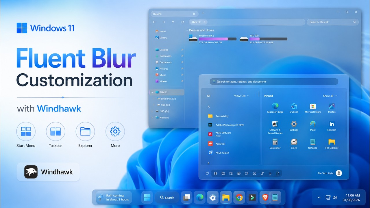 Fluent Blur Customization on Windows 11 | Windhak Start Menu, Taskbar, Explorer & More