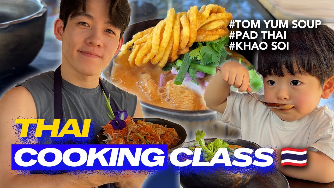 Papa cooked Real Thai food for the first time in Chiang Mai! | Tom Yum Soup | Pad Thai | Khao Soi