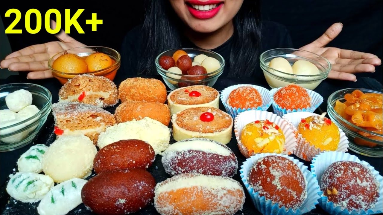 ASMR:EATING 17 TYPES OF POPULAR SWEETS| BENGALI SWEETS|ROSHOGOLLA,KALOJAM,GOLAB JAMUN|HUNGRY GIRL