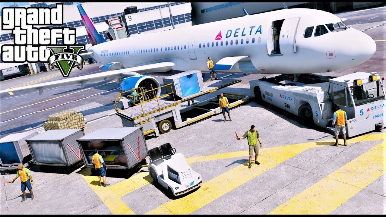 GTA 5 REAL LIFE MOD #79 Working At The Airport With Working Air Tug, Cargo Loader & Cart Trailers