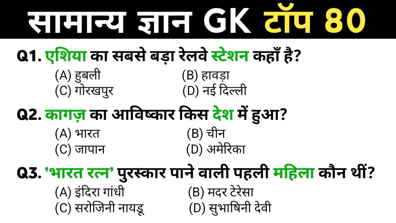 सामान्य ज्ञान | General Knowledge | Top 80 GK/GS Questions 