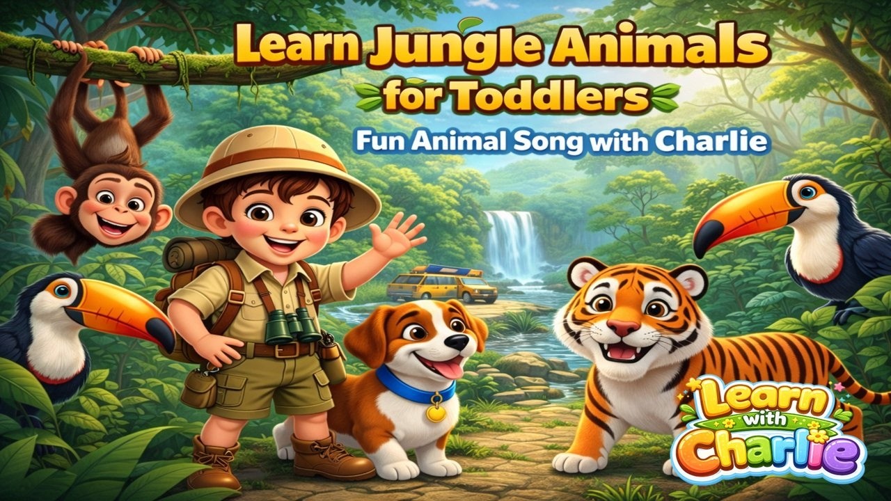 Learn Jungle Animals for Toddlers |  Fun Animal Song with Charlie | Preschool Learning Adventure