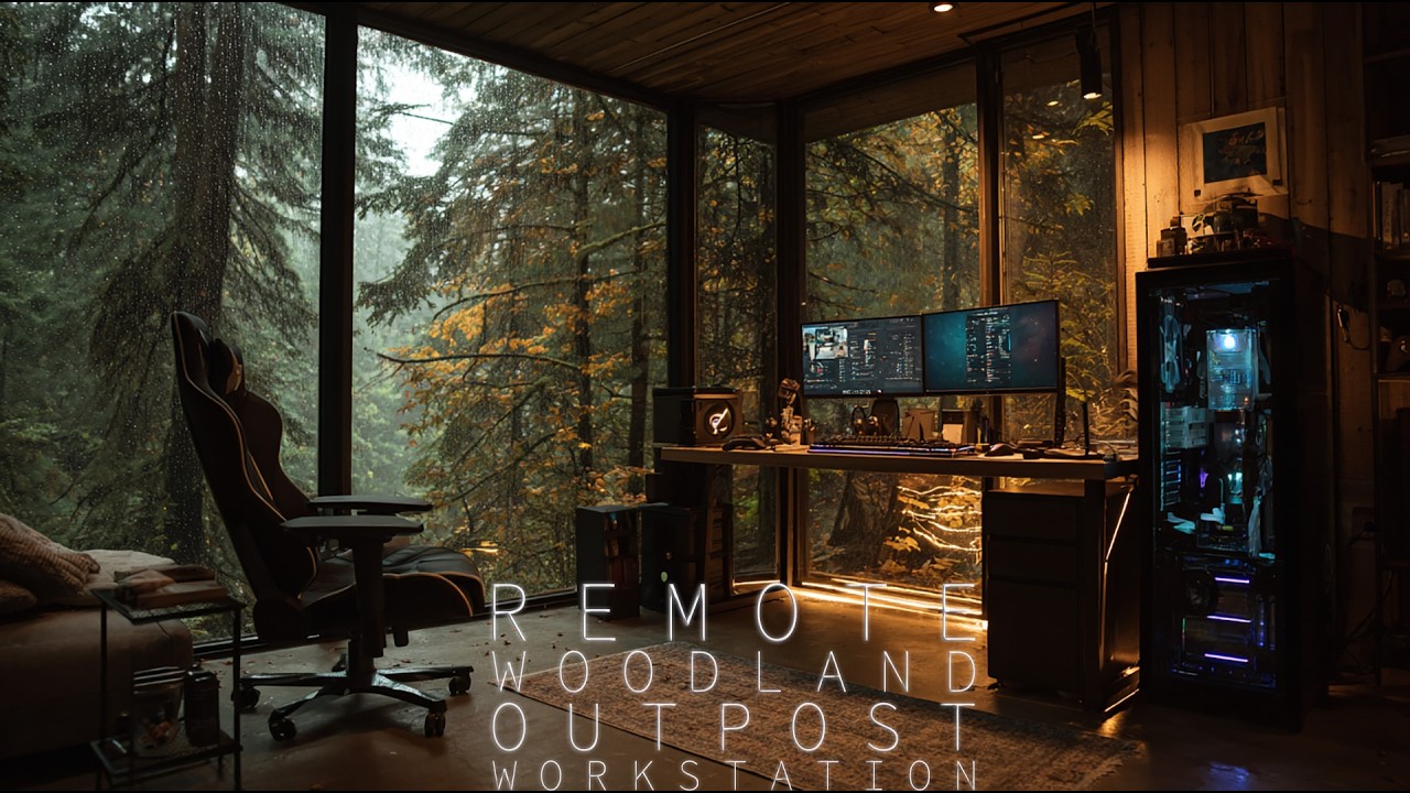 Rainy Woodland Outpost 🌲 Cozy Cabin Workstation with Fireplace | Deep Focus Study & Coding Ambience