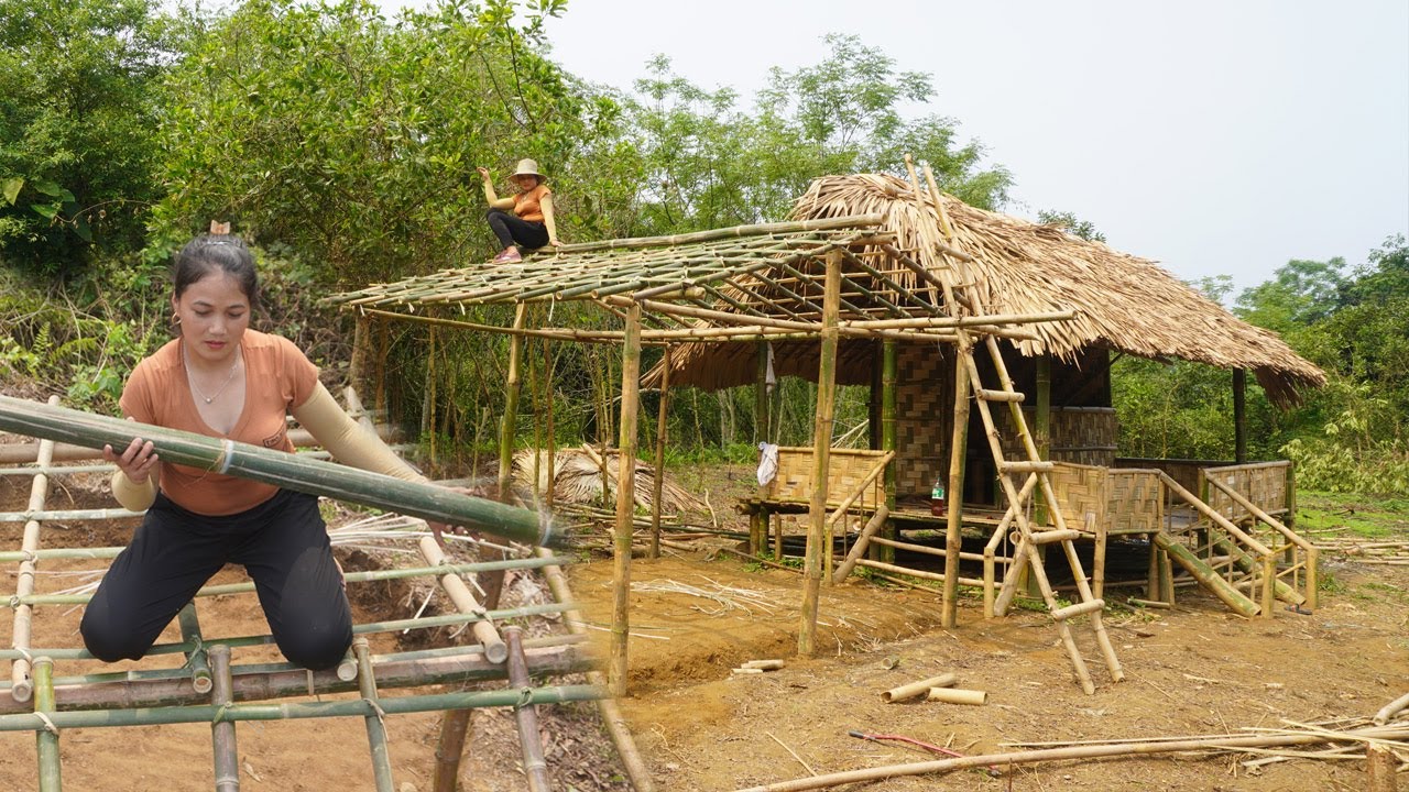 Full video: Building bamboo kitchen house - Single mother building a new life, living off grid