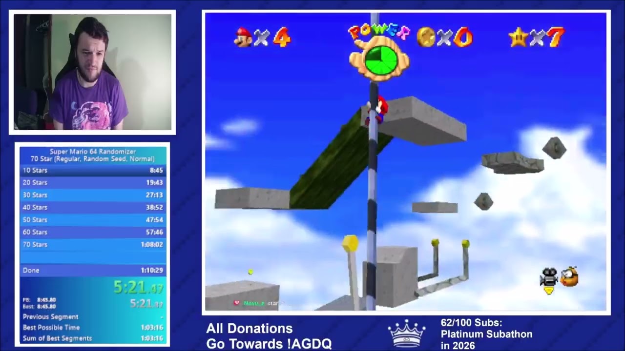 Super Mario 64 Randomizer - 70 Star (Random Seed, Normal) in 1:08:56!