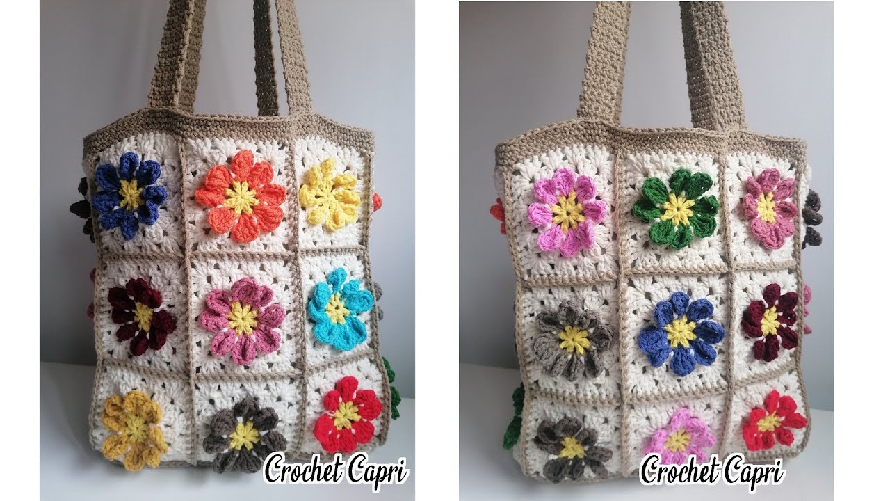 BOLSO GRANNY DE FLORES A CROCHET🌷🌹🌸🌼